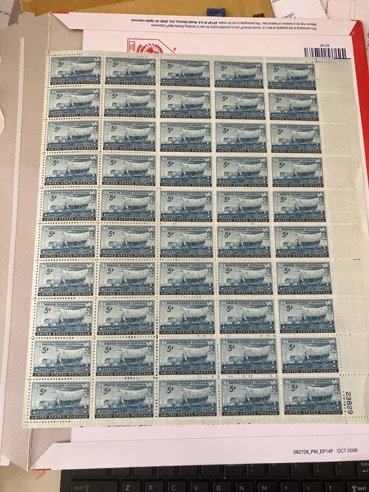 US #958  Stamp Sheet, of 50-- 5 cent Swedish Pioneers, MNH - Image 1 of 3