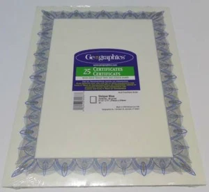 Confezione 25 Certificati Geografici Unici Blu Con Sigilli Oro 8-1/2" x 11" - Foto 1 di 4
