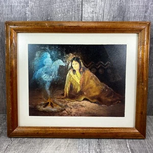 M Caroselli Wooden Framed Foil Art Safe Return Wife Warrior Tent Campfire 9x11 - Picture 1 of 7