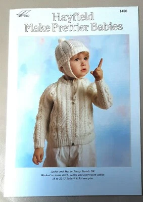New Hayfield Make Prettier Babies Knitting Pattern  Cable Jacket Hat DK 1480 - Image 1 of 2