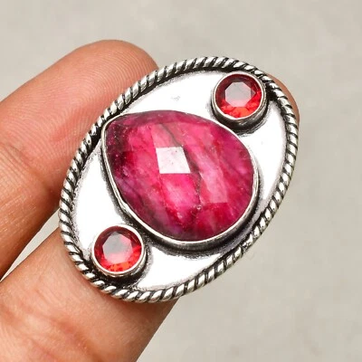 Ruby (Lab-Created )Gemstone Handmade 925 Sterling Silver Jewelry Ring Size  9 - Image 1 of 4