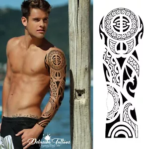 TRIBAL TEMPORARY TATTOO SLEEVE, ARM, SAMOAN, MAORI, MENS, WOMENS, WATERPROOF - Picture 1 of 5