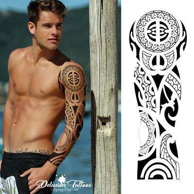 DELUSION TATTOOS TRIBAL TEMPORÄRE TATTOO HÜLLE, ARM, SAMOAN, MAORI, HERREN, DAMEN, WASSERDICHT