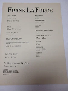 Frank LaForge Hills High Voice & Piano Sheet Music Ricordi - Picture 1 of 3