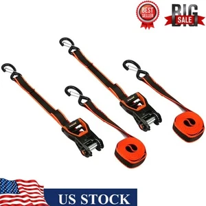 2-Pack 1.25"x14" Aluminium Tie-Down Ratchet 1000lb Safety Lock S Hooks and Loops - Picture 1 of 7