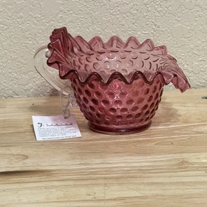Vintage Fenton lila violett gekräuselt Kunst Glas Schüssel Milchkännchen Nagellack mit Etikett mundgeblasen - Bild 1 von 14