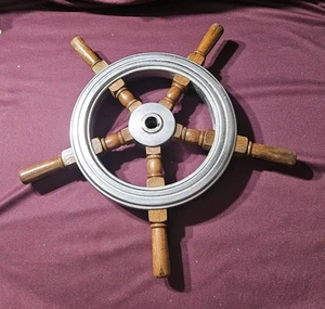 VOLANTE 16+1/2 POLLICI LEGNO E CROMO VELA BARCA NAVI RUOTA ALBERO 3/4" - Foto 1 di 5