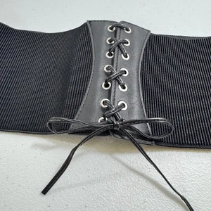 NWOT VTG Womens Zara Black Elastic Corset Style Wide Belt Lace Up Front Cincher - Picture 1 of 5