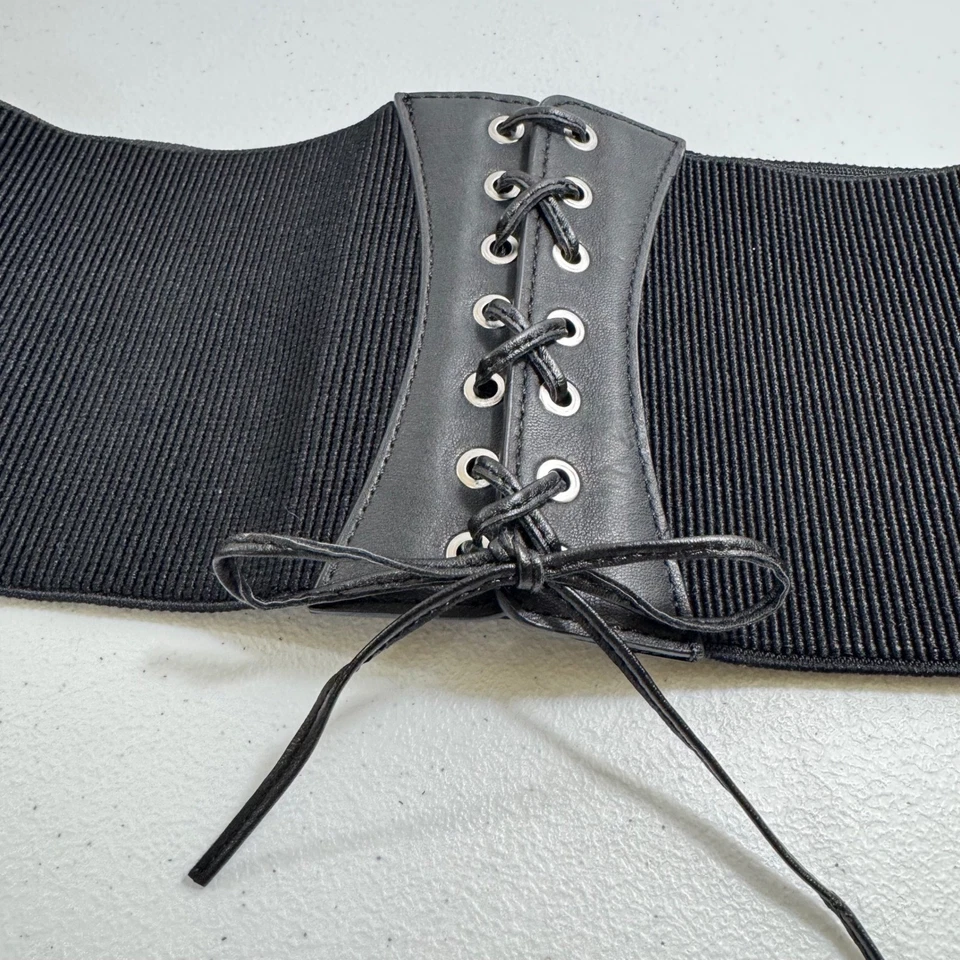 Nuevo sin etiquetas De Colección Para Mujer Zara Negro Elástico Corsé Estilo Cinturón Ancho Con Cordones Frontal Cincher Foto 1 de 4