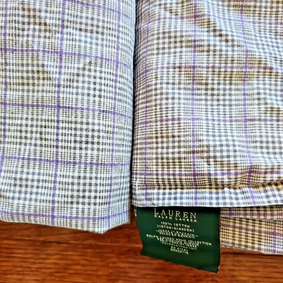 Sábanas ajustables planas Lauren Ralph Lauren púrpura a cuadros Queen Preppy English Country Foto 1 de 4