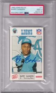 1989 LIONS POLICE BARRY SANDERS #11 * ROOKIE * HOF * MINT PSA 9 AUTO PSA 10 - Picture 1 of 2