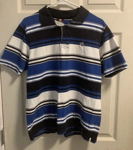 South Pole Polo Shirt Men's L Blue Black White Striped Short Sleeve Activewear - Picture 1 of 8