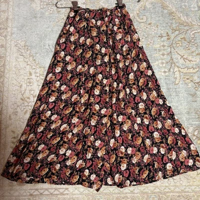 Maxi Falda Vintage Envoltura Años 90 Floral Rayón XS Negro Rosa Hada Boho Cottage Foto 1 de 4