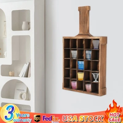 Vitrina de botellas de vino de madera de pino soporte de copa de vino montado en la pared Foto 1 de 4