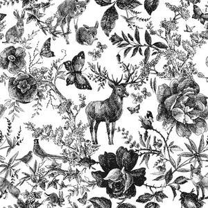 Black and White Peel and Stick Wallpaper Removable Floral Wallpaper Wild Anim... - Picture 1 of 8
