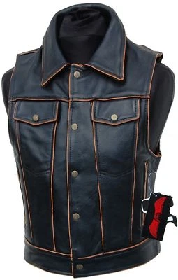 L&J NEUE CLUB LEDERWESTE LEDER WESTE KUTTE ROCKER auch ÜBERGRÖßE - ECHTES RINDLEDER