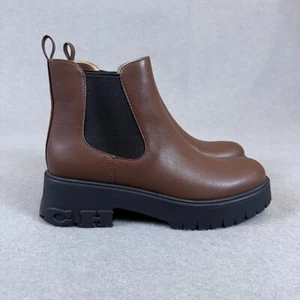 Coach Reid Damen-Bootie braun Leder Größe 9B klobige Sohle Plateau Chelsea - Bild 1 von 8