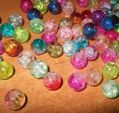 50 X 10mm CRACKLE GLASS BEADS MIXED COLOURS FOR JEWELLERY MAKING AND CRAFTS B16 - Image 1 of 2