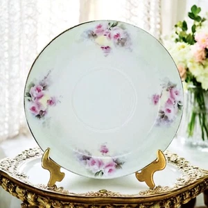 Antique Haviland & Co Limoges Hand Painted Pink Floral Green Bread Plate SIGNED - Picture 1 of 10
