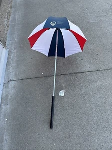 Vintage Leighton Golf Umbrella Red White Blue Nylon Umbrella Gold Bag Caddy - Picture 1 of 8