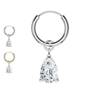 Singolo Orecchino a Cerchio in Acciaio Pendente GOCCIO CRISTALLO Donna Uomo Punk - Immagine 1 di 2