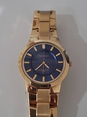 Armitron Mens Wrist Watch Y121e Gold Tone Blue Dial Japan Movt New Battery - Image 1 of 4