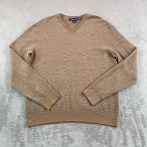 Purple Label Ralph Lauren Sweater XL Tan 100% Cashmere V Neck Italy $995 - Picture 1 of 12