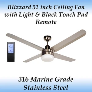 Blizzard 52" Stainless Steel Ceiling Fan with Light and Black Touch Pad Remote - Picture 1 of 3