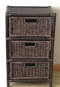 Chest of 3 Drawers Natural Rattan Wicker Handmade 32x19x14 - Picture 1 of 8
