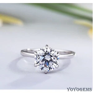 Moissanite Solitaire Engagement Ring 2 Carat Round Cut VVS1 Solid 14K White Gold - Picture 1 of 7