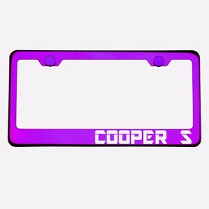 Purple Chrome License Plate Frame COOPER S Laser Etched Metal Screw Cap - Picture 1 of 8