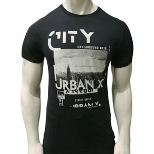 T-SHIRT UOMO NEW YORK URBAN NERA GIROCOLLO MANICA CORTA NUOVA CON ETICHETTE TAGLIA M - Foto 1 di 5