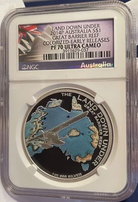 2014-P Australia "Great Barrier Reef" Proof Silver Dollar - NGC PF70 UCAM! Rare! - Image 1 of 4