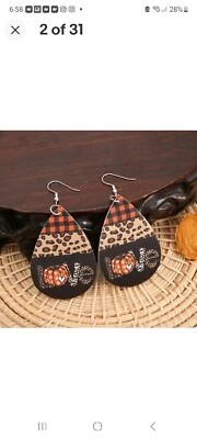 Черный леопард тыквы кожи Хэллоуин клетку любовь осени капли серьги  - Изображение 1 из 2