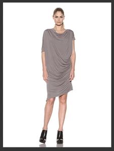 new RRP $190 IMPOVD COWL NECK DRAPED SIDE DRESS TOP TUNIC KHAKI L 14 / 16 - Picture 1 of 3