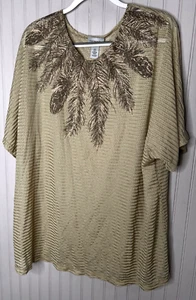 Maggie Barnes for Catherines Women TOP 22 24 Olive Green Brown Feather Designer - Picture 1 of 11