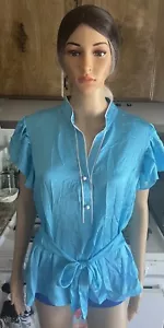 George solide Engelsärmelige kurzärmelige Bluse Aqua Water Neu - Bild 1 von 7