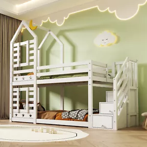 Etagenbett Stauraum Kinder Kabinenbett Einzelbett mit Fenster für Kinder Doppelschlaf - Bild 1 von 7