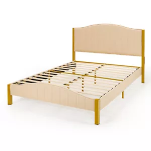 Queen Size Upholstered Bed Frame Mattress Foundation Platform Quilted Headboard - Picture 1 of 10