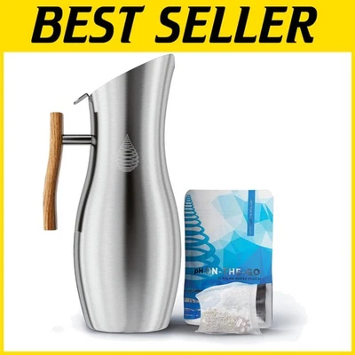 pH Vitality Stainless Steel Alkaline Water Pitcher - 1.9L Chlorine Reduction - Image 1 of 4