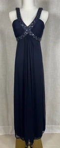 VTG Cache 90’s Y2K Women’s Sz 2 Blue Navy Long Formal Dress Beaded - Picture 1 of 9