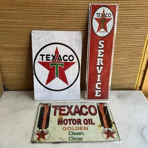 Set Of 3 Repro Vintage Texaco Motor Oil Gas Fuel Metal Signs Americana - Picture 1 of 8