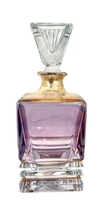 Art Deco Perfume Bottle Square Cut Glass Stopper Purple Gold 5" T - Picture 1 of 14