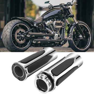 Chrome 1" Motorcycle Handlebar Hand Grips For Harley Road King Fatboy Breakout - Image 1 of 4