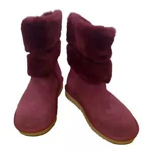Koolaburra by UGG Dezi Short Mid-Calf Boot Zinfandel Red Women Size 7 Fur Shaft - Picture 1 of 12