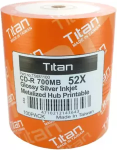 CD-R 52X, Glossy Silver Inkjet Hub Printable, Metalized Hub Printable (T5881100) - Picture 1 of 2