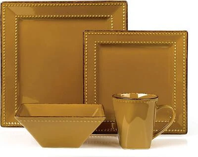 16 Piece Square Beaded Stoneware Set by Lorren Home Trends, Mocca 290572 - Image 1 of 3