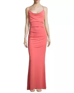 NICOLE MILLER CARLY SALMON STRETCHY JERSEY DRESS GOWN 0 $420 BS10021 - Picture 1 of 11