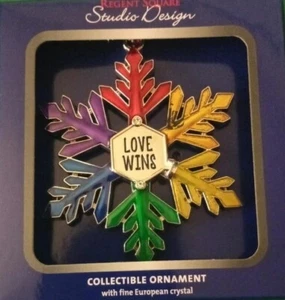 Regent Square Love Wins Rainbow Snowflake Christmas Ornament LGBTQ Euro Crystal  - Picture 1 of 2