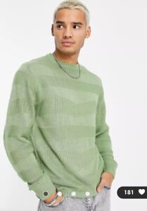 Le Breve Men's Green Long Sleeve Knitted Jumper Size Medium